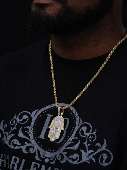 Mens Holy Land Hamsa Hand Pendant - 14k Gold Vermeil Or 925 Silver - Large 2.5"