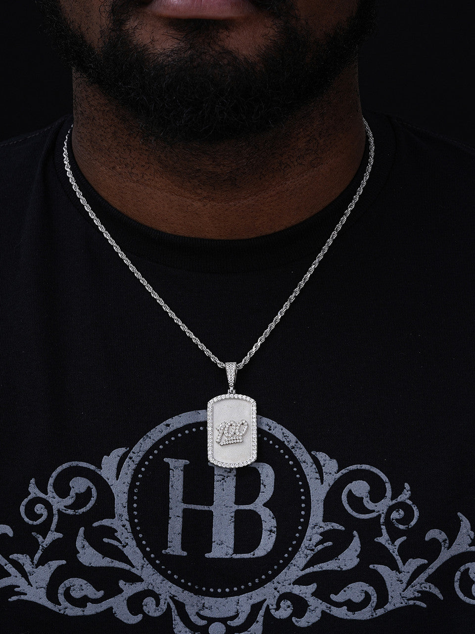 MOISSANITE Keep It 100 Dog Tag Iced Pendant - 14k Gold Vermeil Or 925 Silver - Medium 2.25"