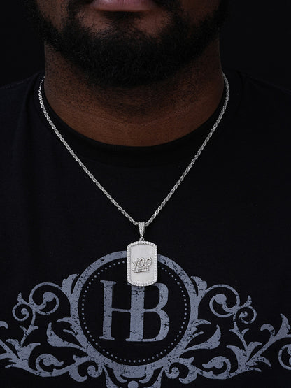 MOISSANITE Keep It 100 Dog Tag Iced Pendant - 14k Gold Vermeil Or 925 Silver - Medium 2.25"