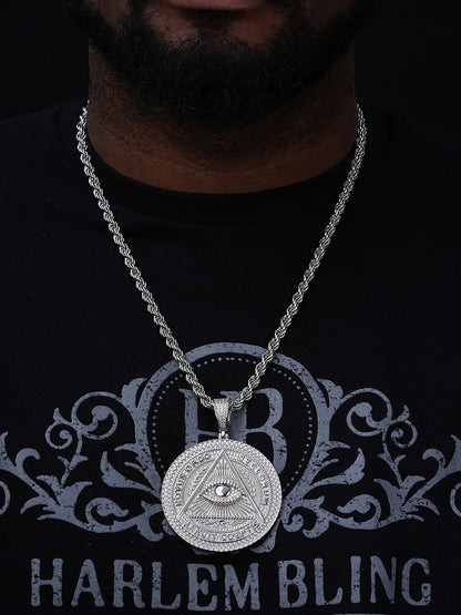 MOISSANITE Illuminati Eye Masonic Medallion - 14k Gold Vermeil Or 925 Silver - Huge 3.25"