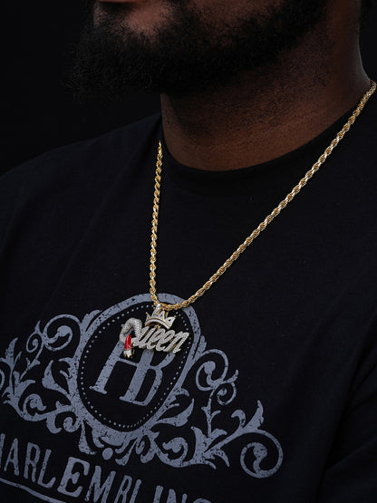 MOISSANITE Queen W. Crown & Lipstick Iced Out Pendant - 14k Yellow/Rose Gold Vermeil or 925 Silver - Large 2.5"