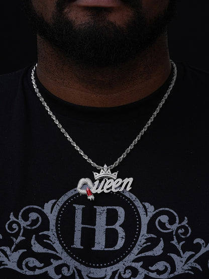 MOISSANITE Queen W. Crown & Lipstick Iced Out Pendant - 14k Yellow/Rose Gold Vermeil or 925 Silver - Large 2.5"