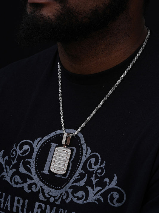 MOISSANITE Dog Tag Iced Out Pendant - 14k Rose Gold Vermeil 925 Silver - 3 Sizes 1.5"-3.5"