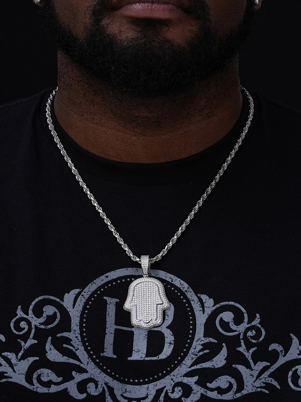 MOISSANITE Hamsa Hand Iced Out Pendant - 925 Silver - 3 Sizes 1.25"-3.25"