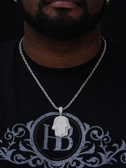 MOISSANITE Hamsa Hand Iced Out Pendant - 925 Silver - 3 Sizes 1.25"-3.25"