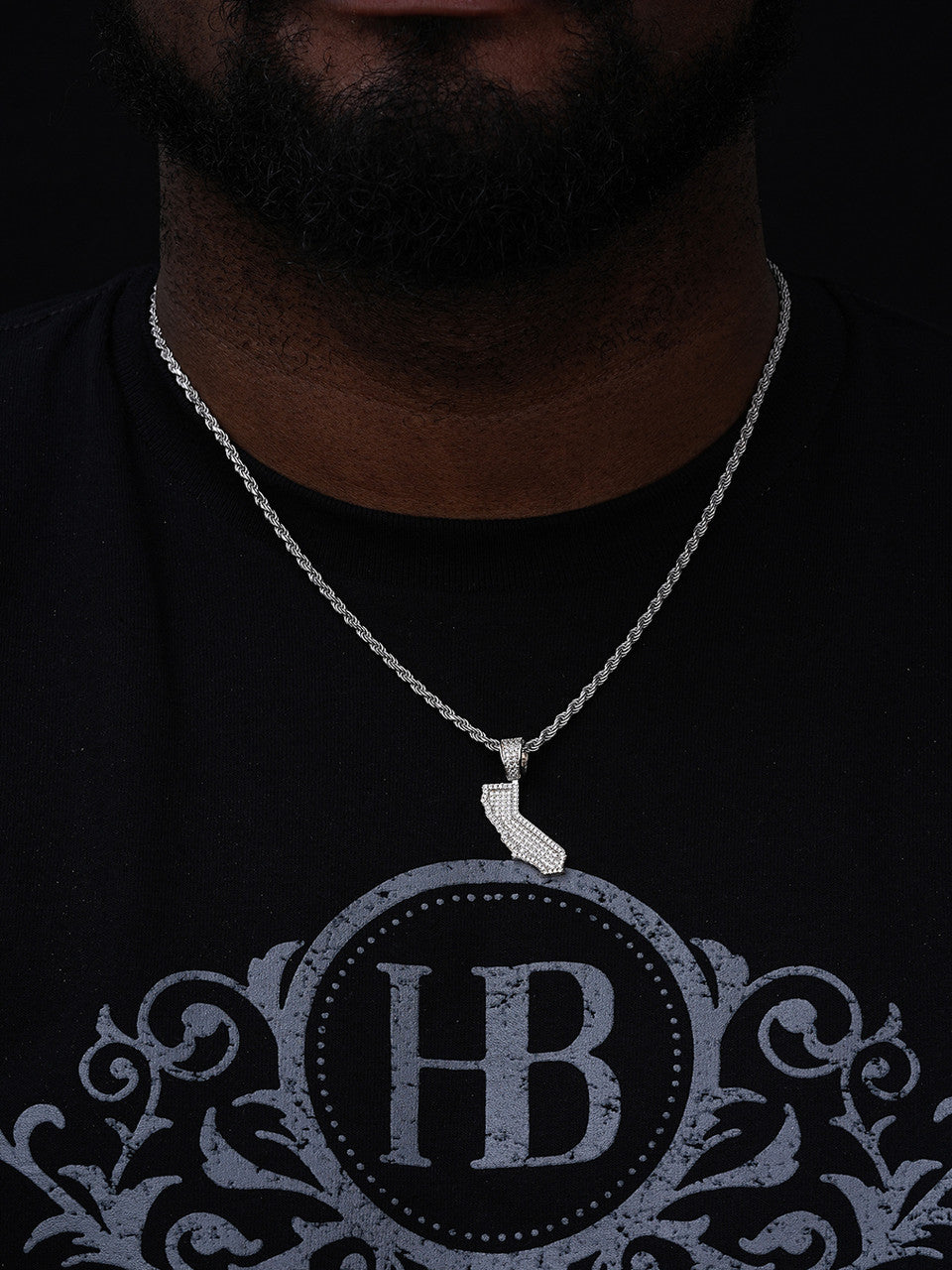 California State Shape Iced Out Pendant - 14k Gold Vermeil Or 925 Silver - CZ Stones - Small 1.5"