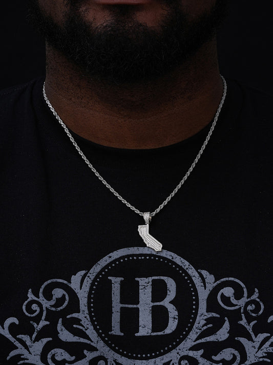 California State Shape Iced Out Pendant - 14k Gold Vermeil Or 925 Silver - CZ Stones - Small 1.5"