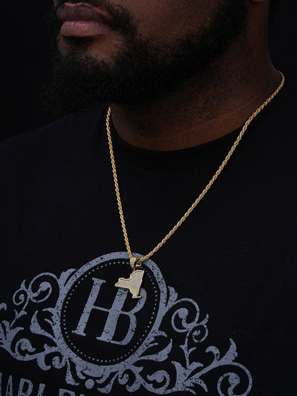 MOISSANITE New York State Shape Iced Out Pendant - 14k Gold Vermeil or 925 Silver - Small 1.5"