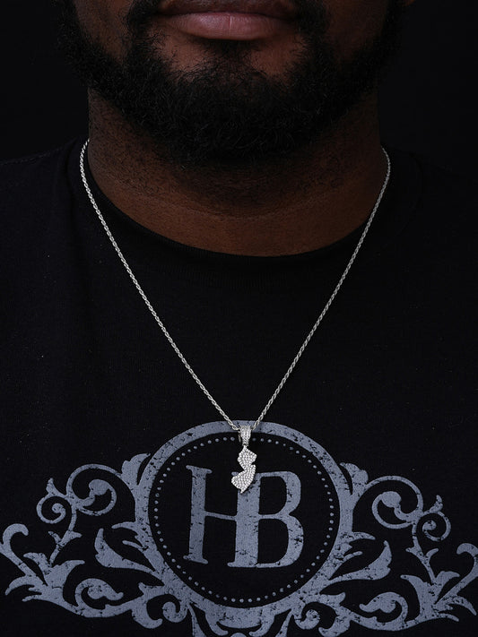 New Jersey State Shape Iced Out Pendant - 14k Gold Vermeil Or 925 Silver - CZ Stones - Small 1.5"