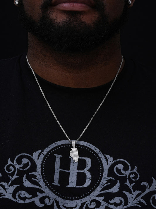 Chicago State Shape Iced Out Pendant - 14k Gold Vermeil Or 925 Silver - CZ Stones - Small 1.5"