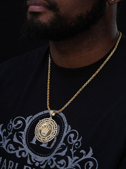 MOISSANITE Diamond King Crown Medallion Pendant - 14k Gold Vermeil Or 925 Silver - Large 2.5"