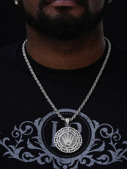 Diamond King Crown Medallion Pendant - 14k Gold Vermeil Or 925 Silver - CZ Stones - Large 2.5"