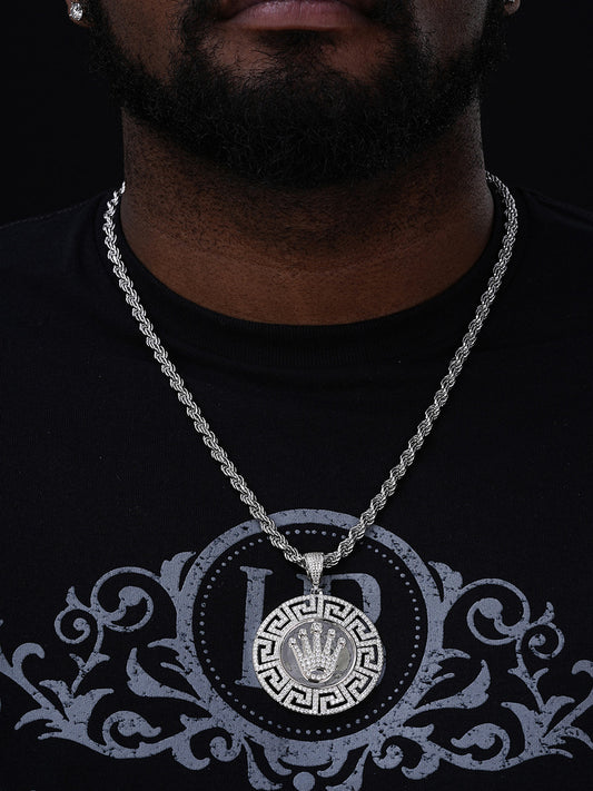 Diamond King Crown Medallion Pendant - 14k Gold Vermeil Or 925 Silver - CZ Stones - Large 2.5"