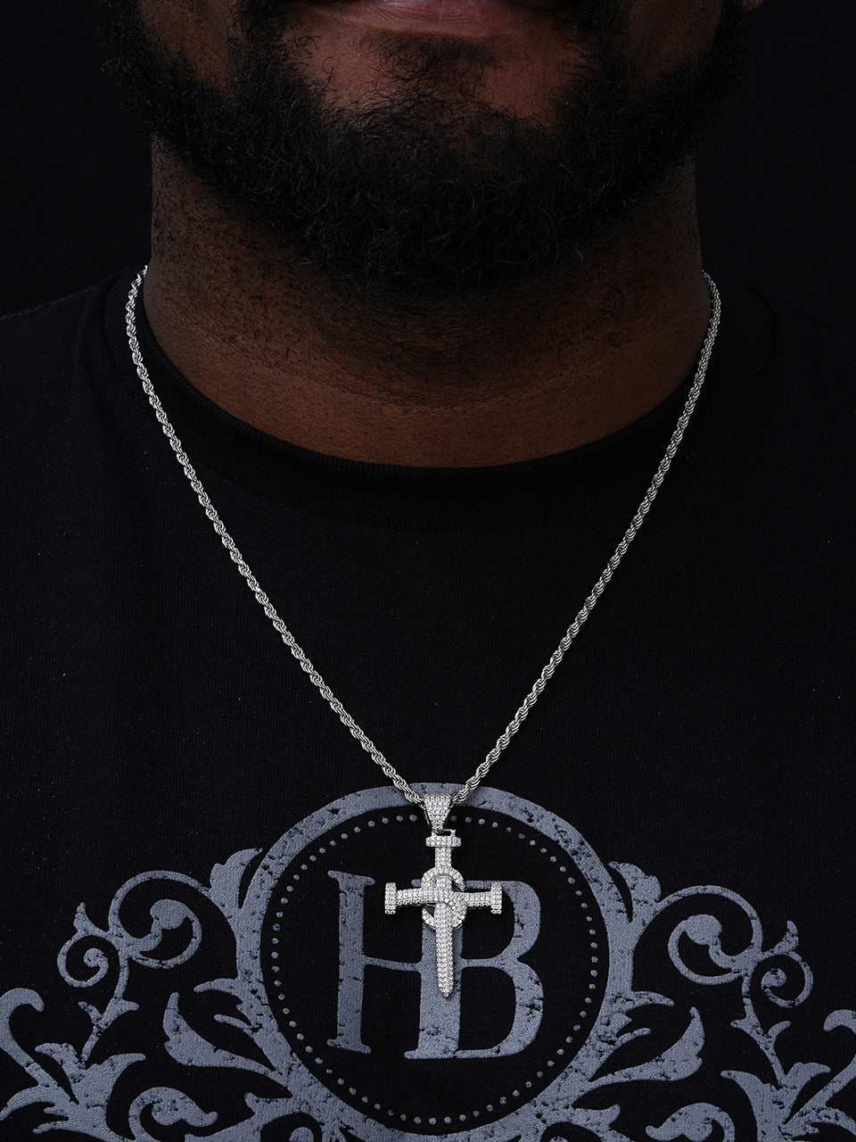 MOISSANITE Nail Cross Pendant - 14k Gold Vermeil Or 925 Silver - Medium 2.25"