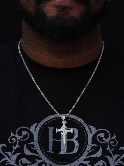 MOISSANITE Nail Cross Pendant - 14k Gold Vermeil Or 925 Silver - Medium 2.25"