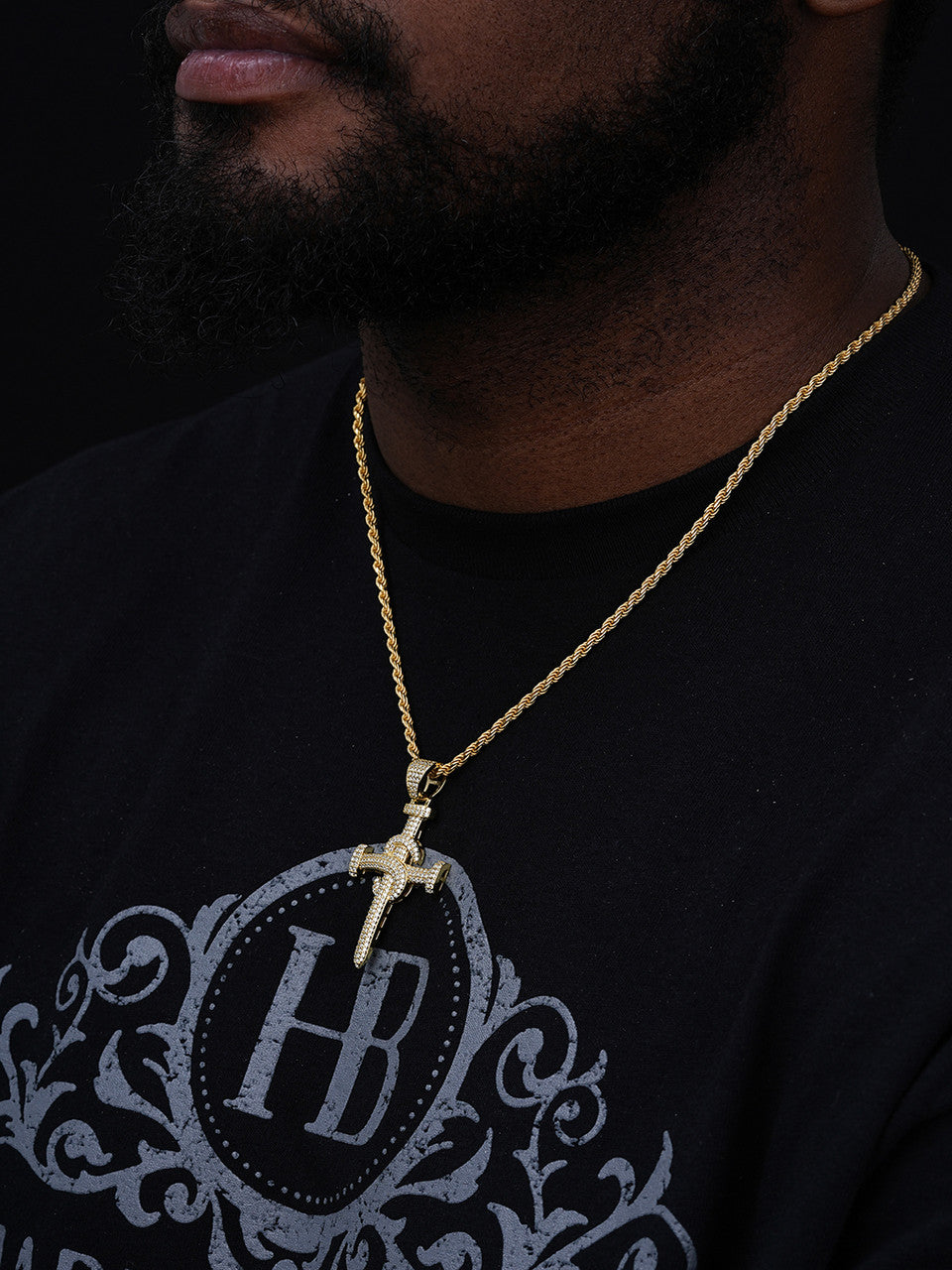 MOISSANITE Nail Cross Pendant - 14k Gold Vermeil Or 925 Silver - Medium 2.25"