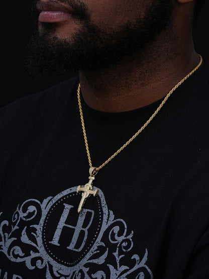 MOISSANITE Nail Cross Pendant - 14k Gold Vermeil Or 925 Silver - Medium 2.25"