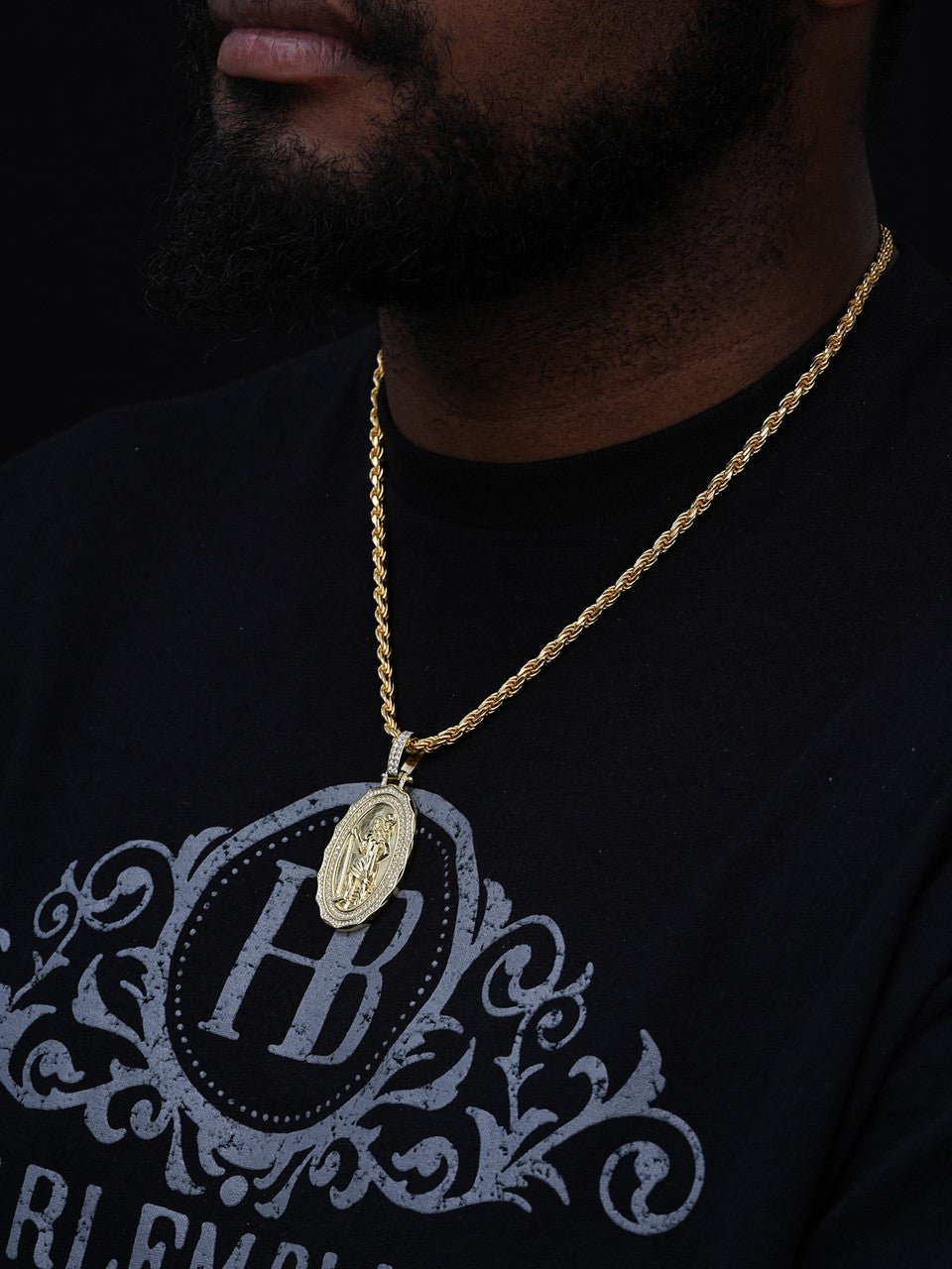 MOISSANITE St Christopher Iced Medallion Pendant - 14k Gold Vermeil Or 925 Silver - Medium 2.25"