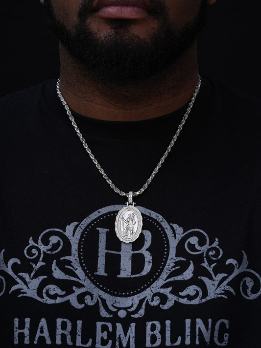MOISSANITE St Christopher Iced Medallion Pendant - 14k Gold Vermeil Or 925 Silver - Medium 2.25"