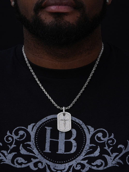 MOISSANITE Silver Gold Real Iced Jesus & Cross Dog Tag Pendant Pass Diamond Test