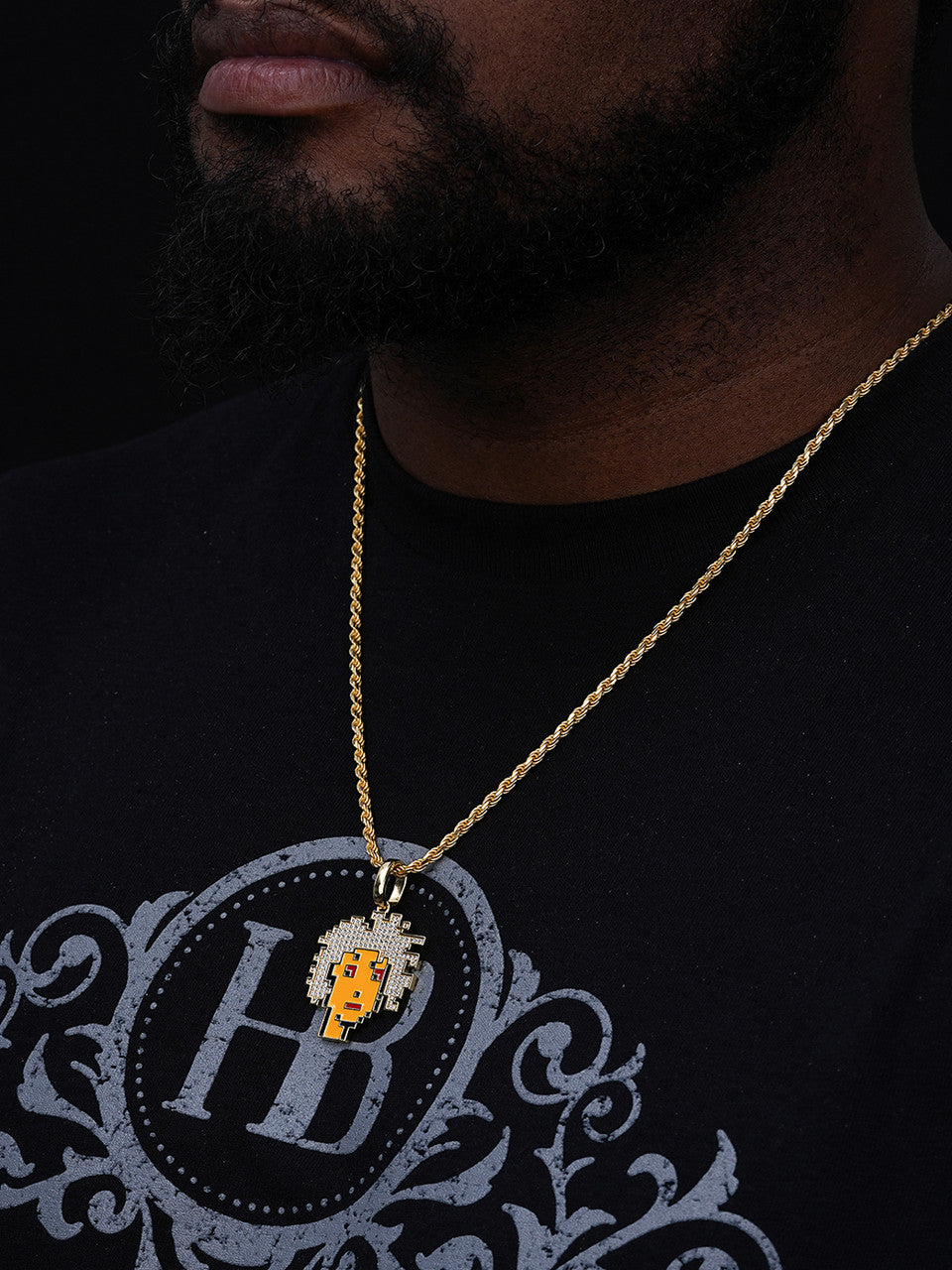 Cryptopunk NFT Girl W. Afro Pendant - 14k Gold Vermeil Or 925 Silver - CZ Stones - Medium 1.75"