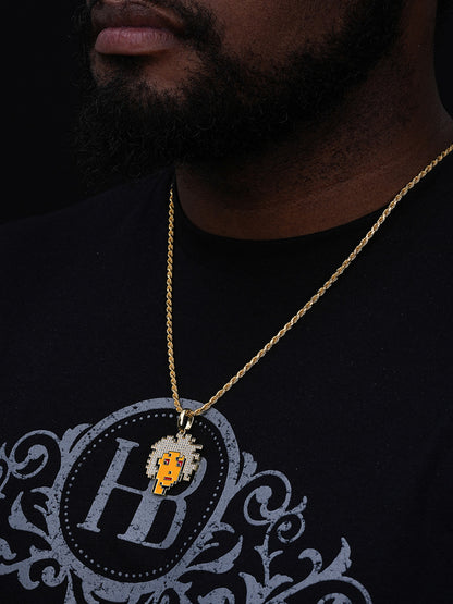 Cryptopunk NFT Girl W. Afro Pendant - 14k Gold Vermeil Or 925 Silver - CZ Stones - Medium 1.75"