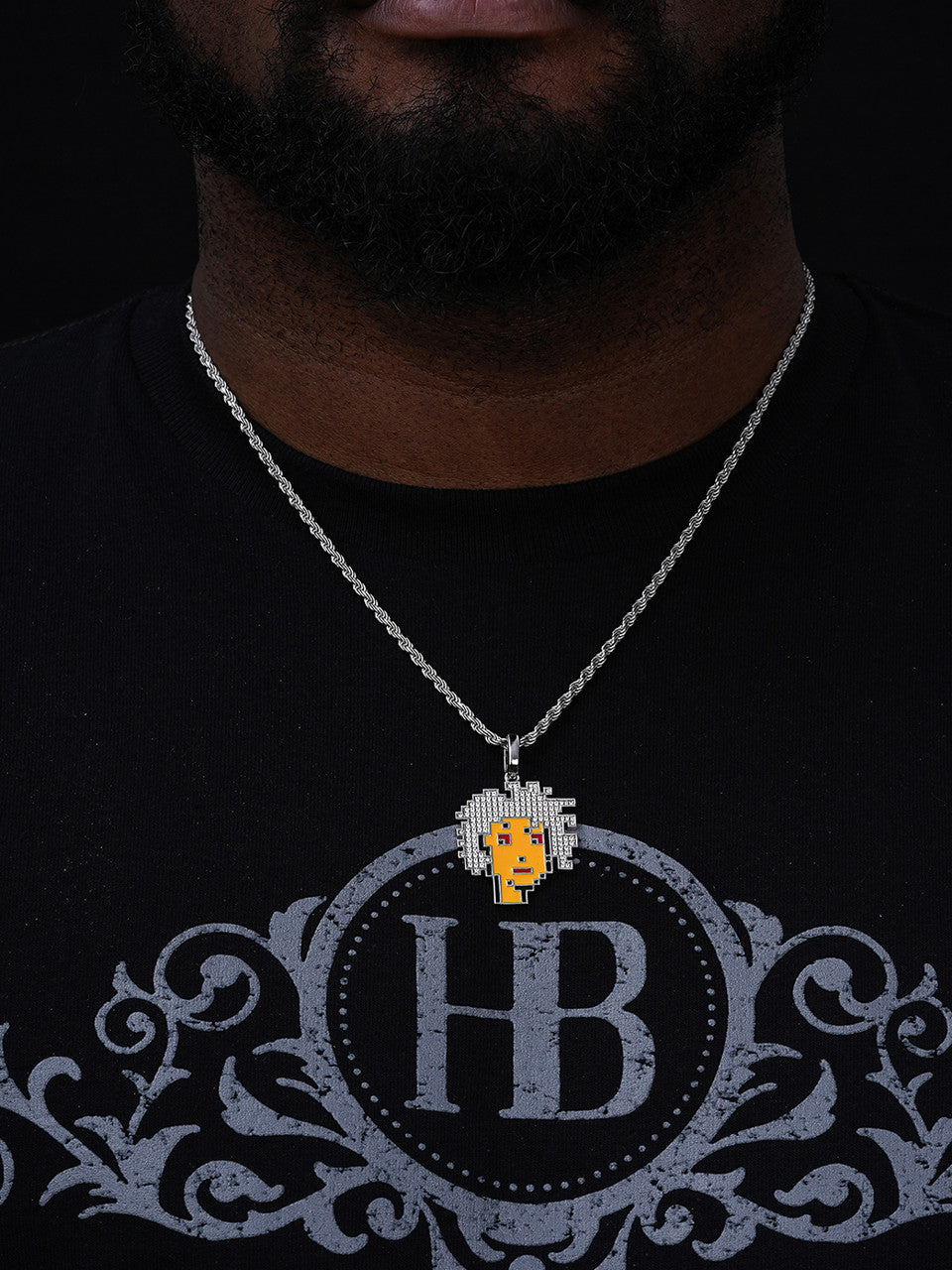 Cryptopunk NFT Girl W. Afro Pendant - 14k Gold Vermeil Or 925 Silver - CZ Stones - Medium 1.75"