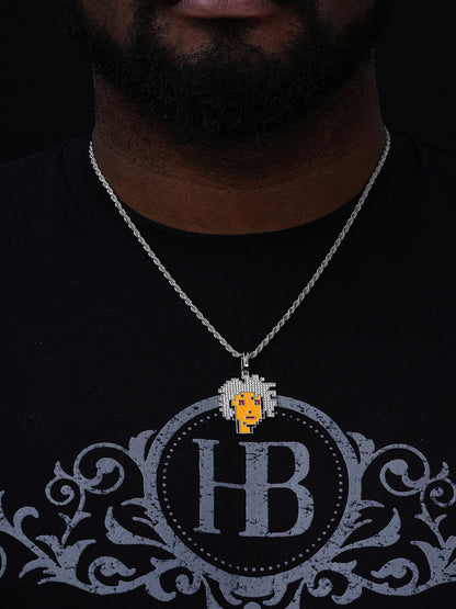 Cryptopunk NFT Girl W. Afro Pendant - 14k Gold Vermeil Or 925 Silver - CZ Stones - Medium 1.75"