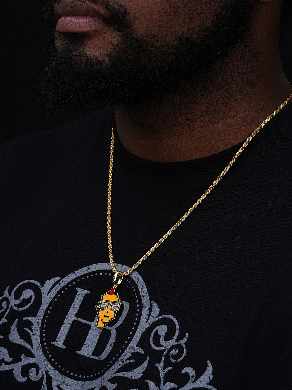 Cryptopunk NFT Guy W. Glasses Pendant - 14k Gold Vermeil Or 925 Silver - CZ Stones - Medium 1.75"