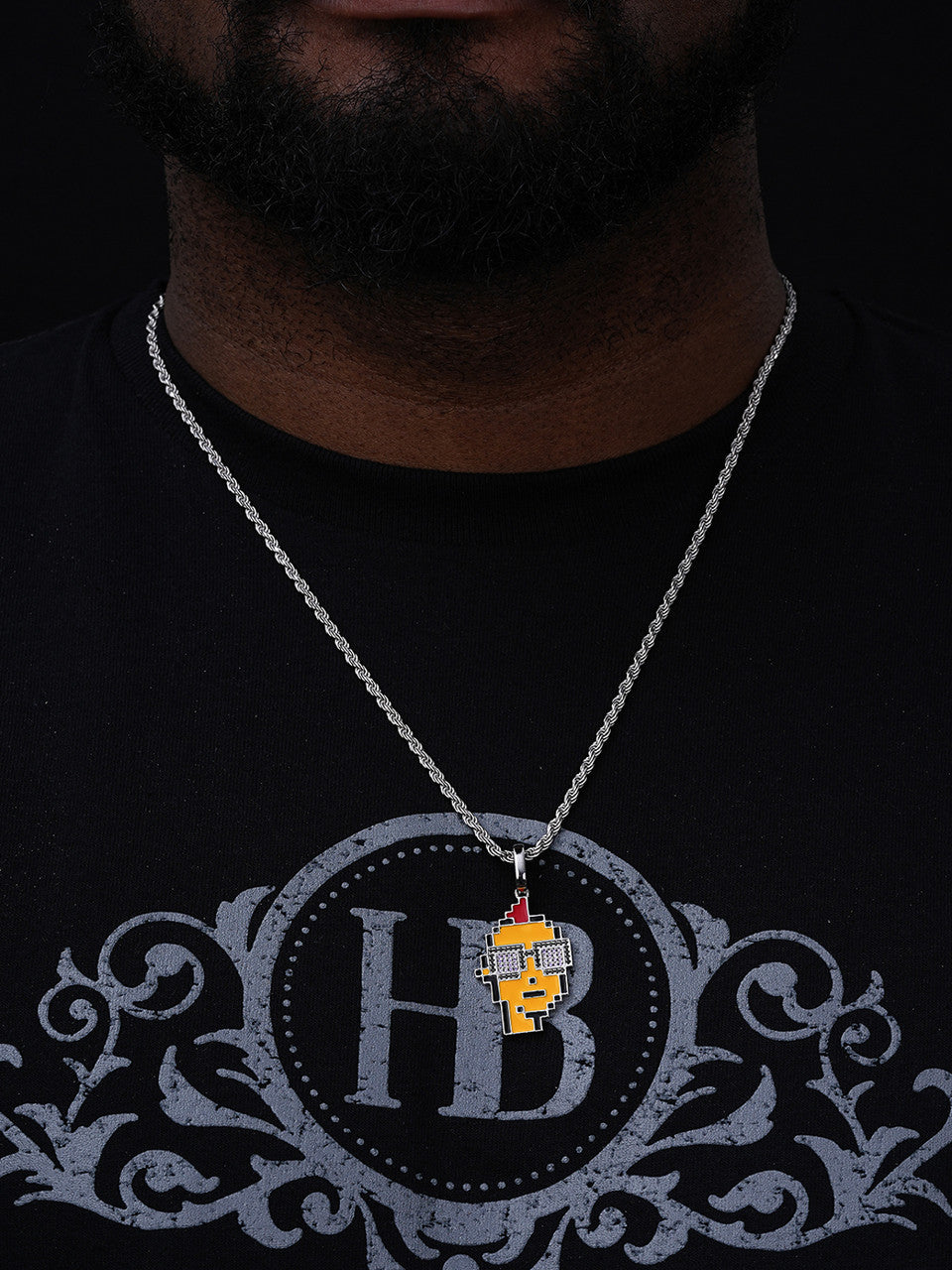 Cryptopunk NFT Guy W. Glasses Pendant - 14k Gold Vermeil Or 925 Silver - CZ Stones - Medium 1.75"