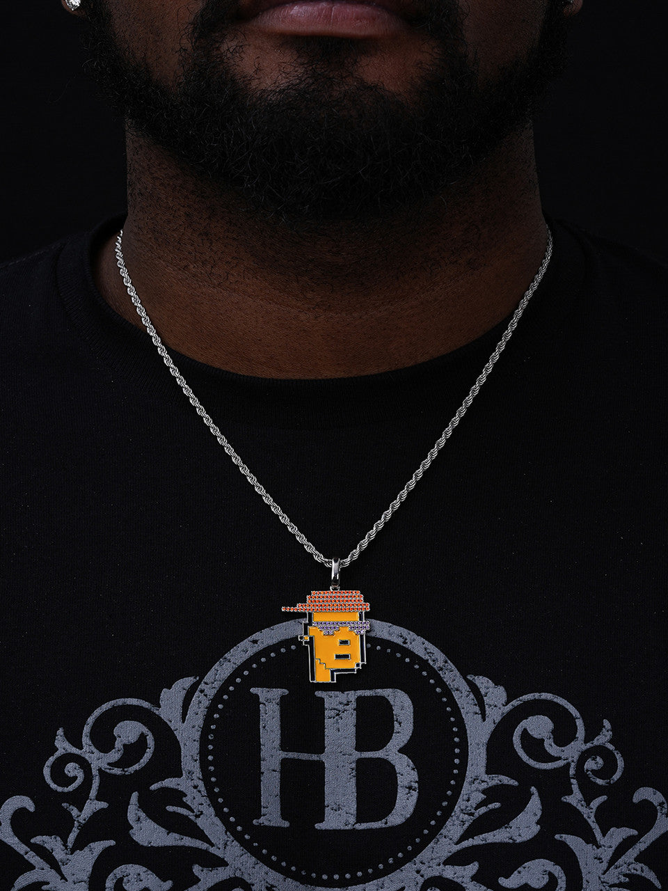 Cryptopunk NFT Guy W. Red Cap Pendant - 14k Gold Vermeil Or 925 Silver - CZ Stones - Medium 1.75"