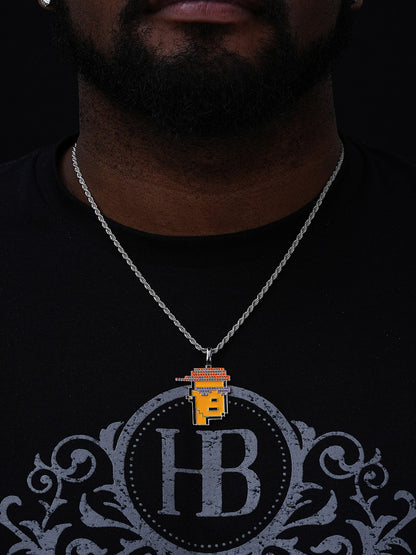 Cryptopunk NFT Guy W. Red Cap Pendant - 14k Gold Vermeil Or 925 Silver - CZ Stones - Medium 1.75"