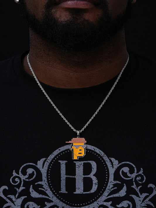 Cryptopunk NFT Guy W. Red Cap Pendant - 14k Gold Vermeil Or 925 Silver - CZ Stones - Medium 1.75"
