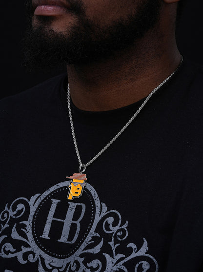 Cryptopunk NFT Guy W. Red Cap Pendant - 14k Gold Vermeil Or 925 Silver - CZ Stones - Medium 1.75"