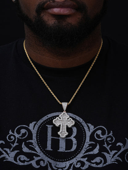 MOISSANITE Baguette Gothic Tupac Cross Pendant - 14k Gold Vermeil 925 Silver - 3 Sizes 1.5"-2.75"