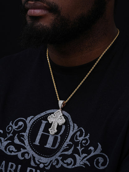 MOISSANITE Baguette Gothic Tupac Cross Pendant - 14k Gold Vermeil 925 Silver - 3 Sizes 1.5"-2.75"