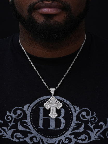 MOISSANITE Baguette Gothic Tupac Cross Pendant - 925 Silver - 3 Sizes 1.5"-2.75"