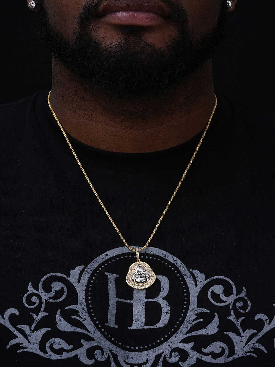 MOISSANITE Buddha Pendant - 14k Gold Vermeil Or 925 Silver - Small 1.5"