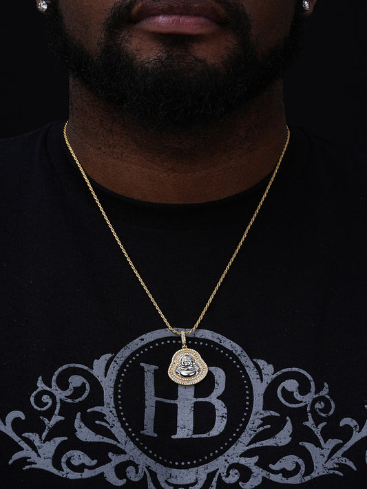 MOISSANITE Buddha Pendant - 14k Gold Vermeil Or 925 Silver - Small 1.5"