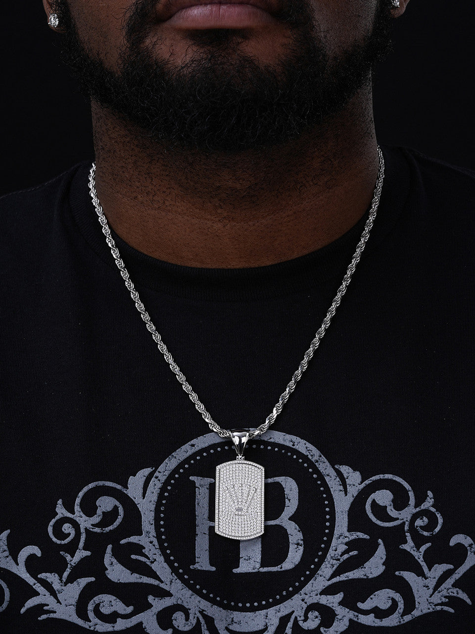 MOISSANITE Rolex Crown King Dog Tag Iced Out Pendant - 14k Gold Vermeil Or 925 Silver - Medium 2.25"