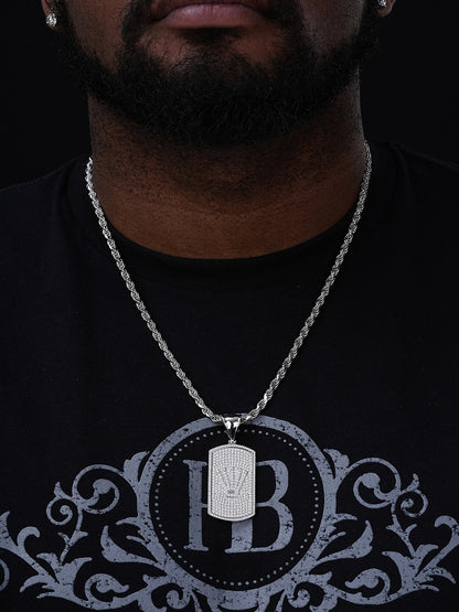 MOISSANITE Rolex Crown King Dog Tag Iced Out Pendant - 14k Gold Vermeil Or 925 Silver - Medium 2.25"