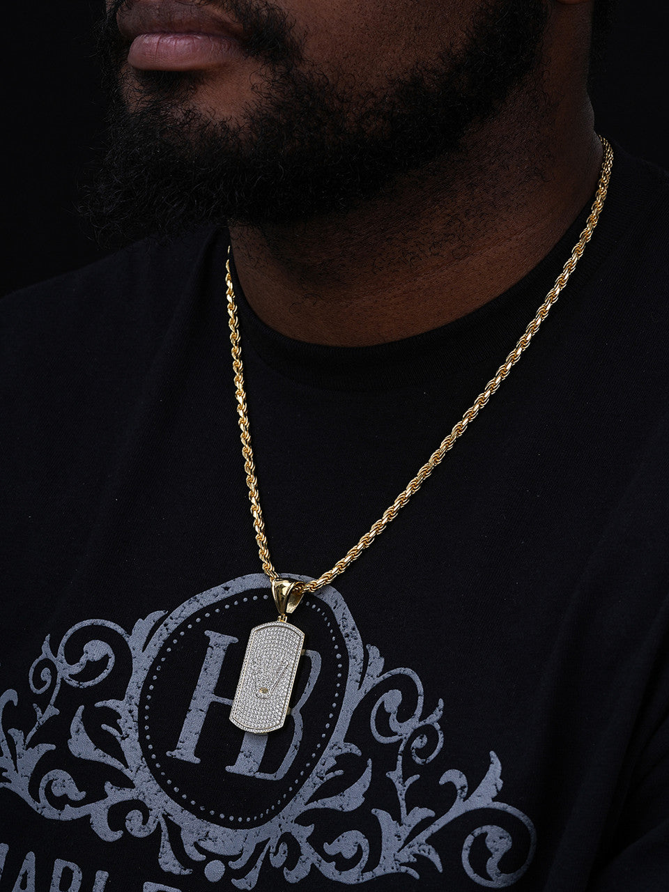 MOISSANITE Rolex Crown King Dog Tag Iced Out Pendant - 14k Gold Vermeil Or 925 Silver - Medium 2.25"