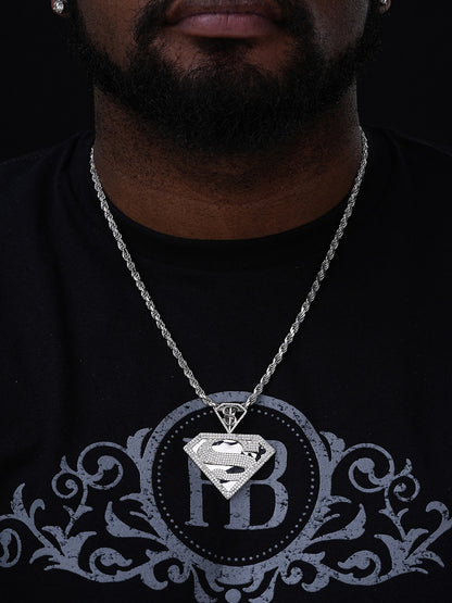 MOISSANITE SUPERMAN Superhero Pendant - 14k Gold Vermeil Or 925 Silver - Medium 2"