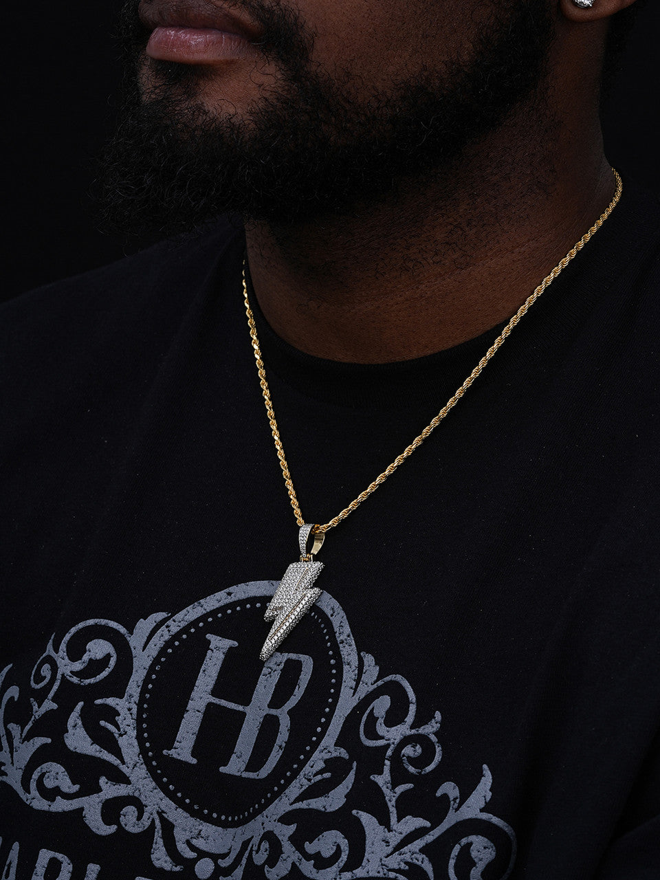 MOISSANITE Lightning Bolt Pendant - 14k Gold Vermeil Or 925 Silver - Medium 2"