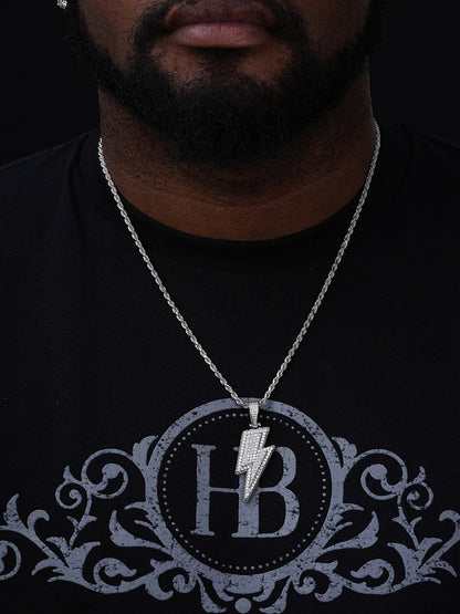 MOISSANITE Lightning Bolt Pendant - 14k Gold Vermeil Or 925 Silver - Medium 2"