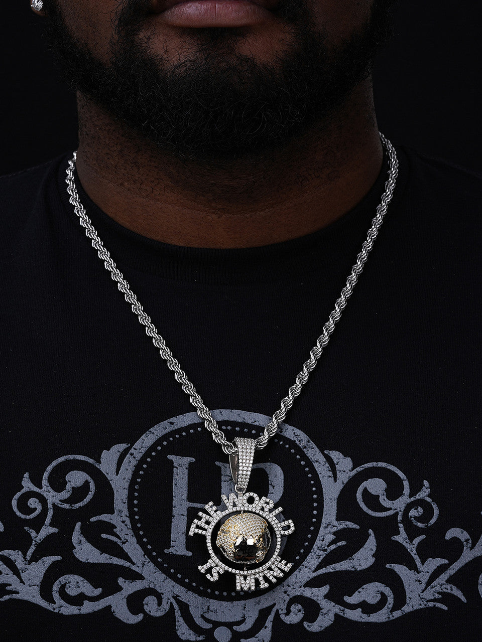 MOISSANITE Hip Hop 925 Silver Iced World Is Mine Spinning Globe