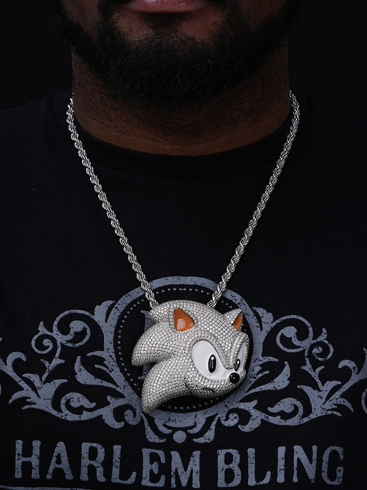 MOISSANITE Large Sonic The Hedgehog Iced Out Pendant - 925 Silver - HUGE 3"