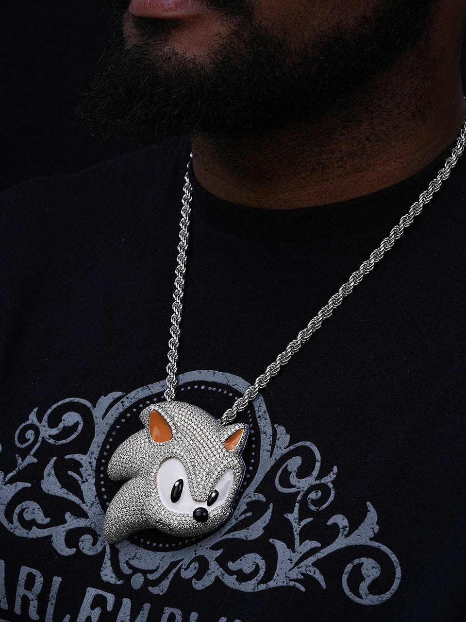MOISSANITE Large Sonic The Hedgehog Iced Out Pendant - 925 Silver - HUGE 3"