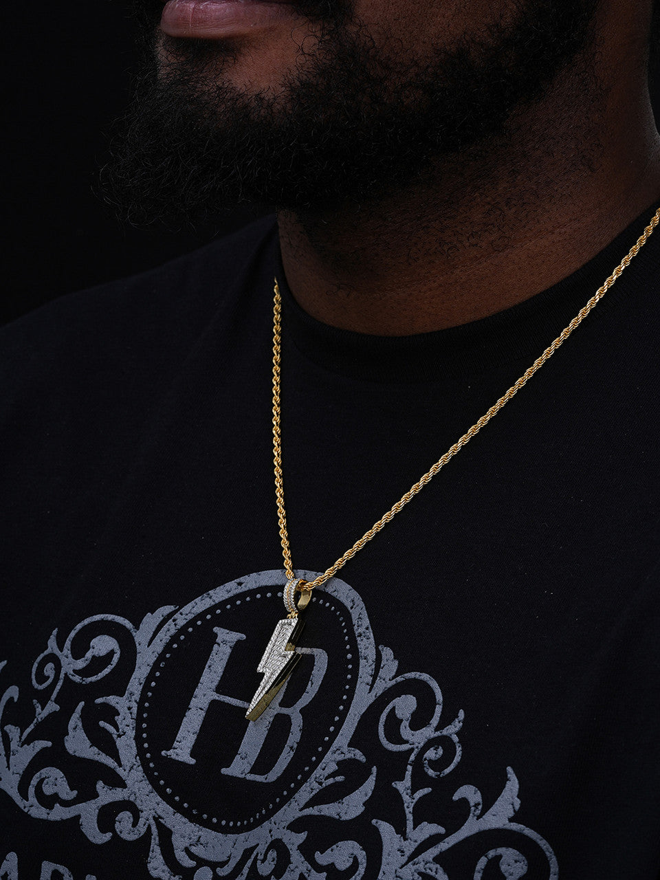 MOISSANITE Lightning Bolt Iced Out Pendant - 14k Gold Vermeil Or 925 Silver - Medium 2"