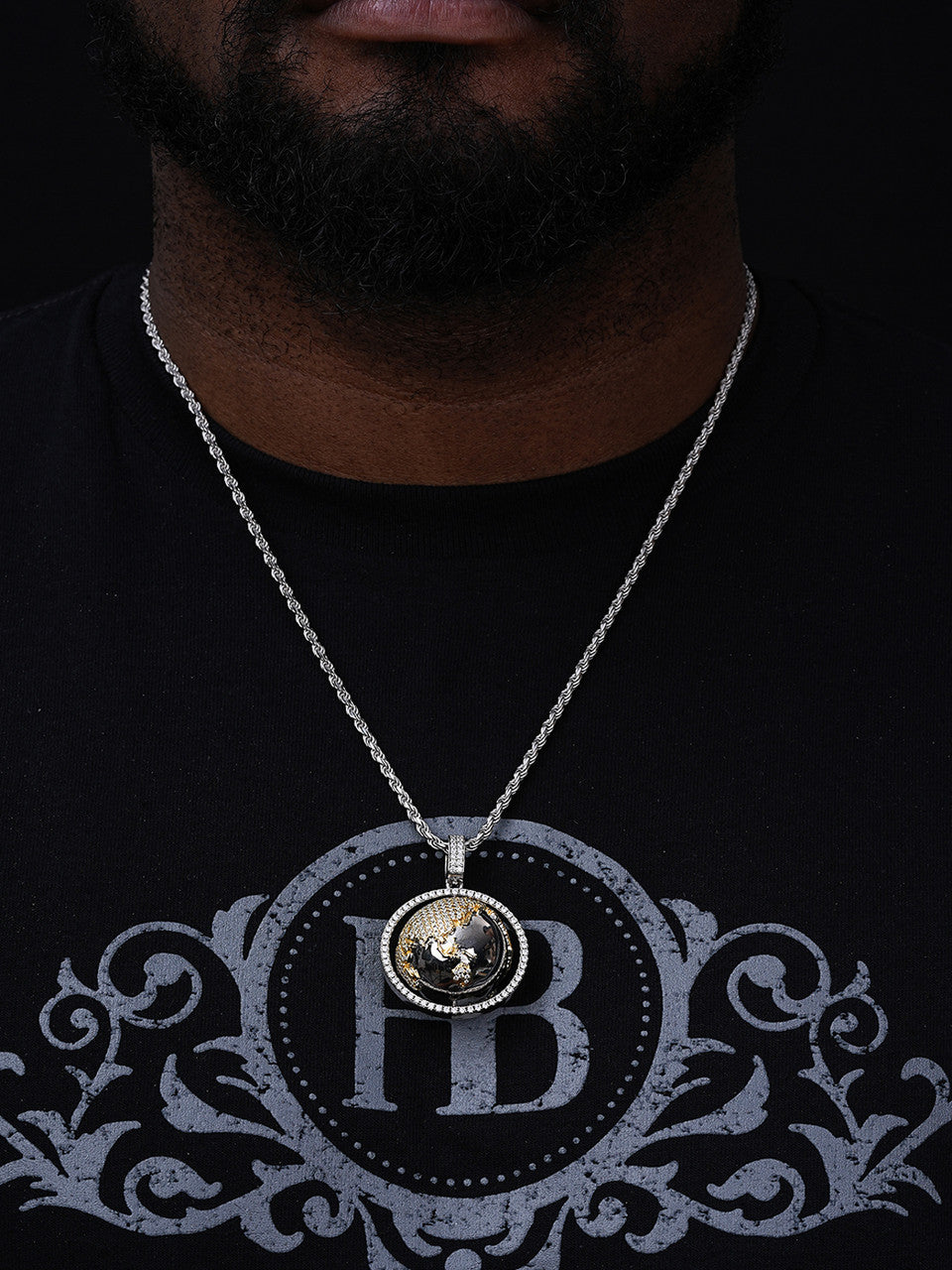 Iced Out G-Unit Silver Spinner Necklace Pendant Combo Hip Hop Jewelry Set